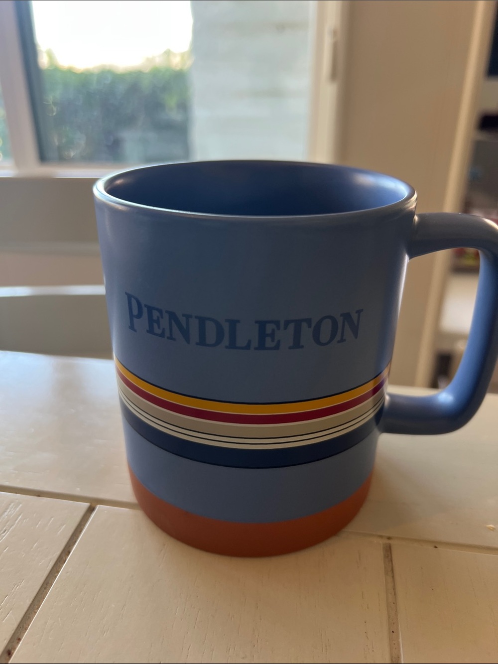 Pendleton Blue Mug with Multicolor Stripe Accent